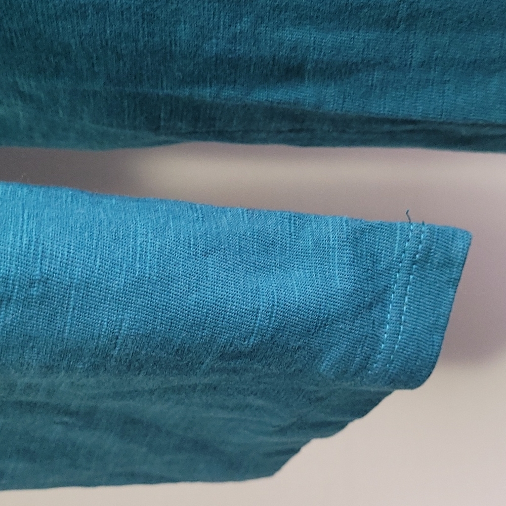 COLD WATER CREEK TEAL BLOUSE 3/4 SLEEVE SEQUIN DETAIL NECK SIZE L - Picture 6 of 12